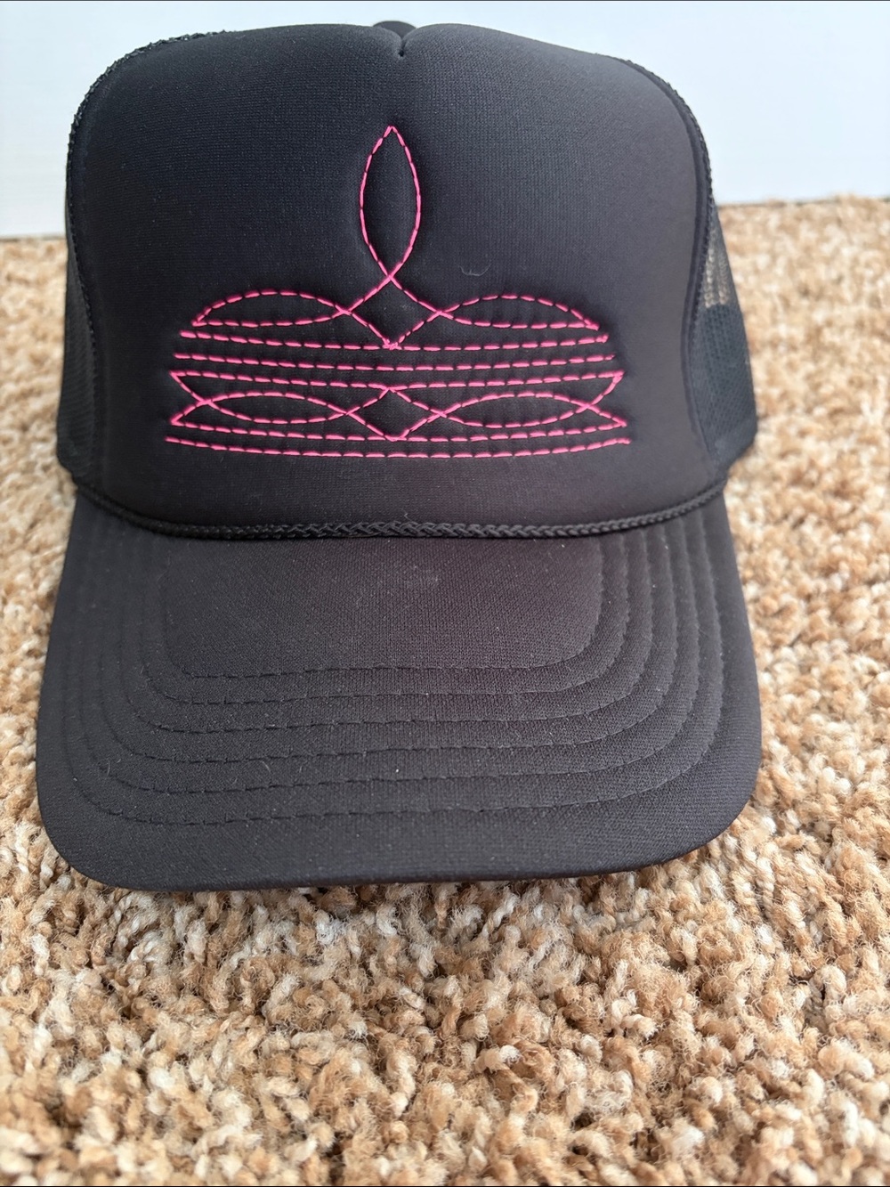 OTTO Black Trucker Hat with Pink Embroidered Design